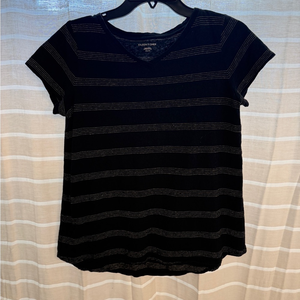 Eileen Fisher Black and white Striped Short Sleeve Top